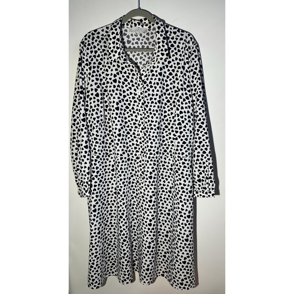Loft Plus Size 22 Dress Cream With Black Hearts Long Sleeves Excellent Condition